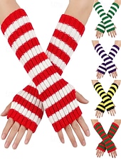 abordables Accessoires de Noël-Gants sans doigts à rayures de Noël pour femmes - tricot doux, rayures rouges et blanches, parfaits pour les fêtes de fin d&#039;année et les festivités hivernales