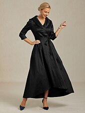 billige Kjoler til nyttårsaften-Dame Maxikjole Festkjole Elegant Årgang Normal Helfarge 3/4 ermer V-hals Svart Høst Vinter