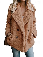 billige Fleece-fôrede jakker-Dame Sherpa jakke Bekvem Pustende Knapper Elegant Fritid عادي Feriereise Gate Avslappet Dagligdagstøy Dobbeltkneppet Normal Med hette Normal Langermet Yttertøy Rosa Grønn Kakifarget Vår Høst