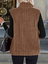 お買い得  ベスト-女性用 フリースベスト 快適 高通気性 ジッパー カジュアル 平織り バケーション ストリート カジュアル デイリーウェア ジッパ－ ショート 折襟 レギュラー ノースリーブ アウターウェア ブラック ルビーレッド ブルー 春 秋