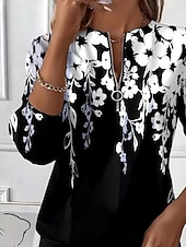 tanie Kwiatowe bluzy z kapturem-Damskie Bluza z kapturem Bluzy z zamkiem błyskawicznym Niejednolita całość Zamek Nadruk Kwiaty Graficzny Moda Codzienny Długi rękaw Półgolf Okrągły dekolt Zwykłe topy Ulica Na co dzień Czarny Wiosna