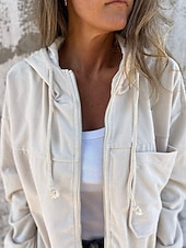 رخيصةأون معاطف ترنش-نسائي جاكيت كاجوال مريح سحاب جيب موضة الحديث الخارج سهل مناسب للخارج كاجوال / يومي عطلة نهاية الاسبوع سحاب عادية مع قبعة عادي كم طويل ملابس خارجية أسود وردي بلاشيهغ كاكي الخريف الشتاء