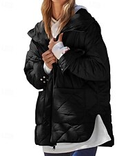 baratos Casacos de penas-Mulheres Casaco de inverno Casaco com capuz Manter Quente Confortável Zíper Bolsos Hem irregular Casual Tecido Férias Casual Roupa Diária Final de semana Longo Com Capuz Normal Manga Longa agasalhos