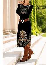 Women's Midi Dress Maxi Dress Sheath Dress Shift Dress Party Casual Boho Party Wedding Guest Daily Regular Fit Graphic Paisley Tribal Long Sleeve Crew Neck Black Brown Spring Fall Winter Autumn4
