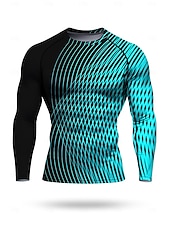 Недорогие Футболки и майки для бега-Муж. Футболка для бега Спортивная рубашка Фитнес-рубашка Рубашка тренировки Беговой верх Длинный рукав Футболка Футболка Геометрический принт UPF 50 Устойчивость к УФ Мягкий Впитывает пот и влагу
