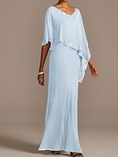 voordelige Vloerlengte-Sheath Moeder van de Bruid Jurk Bruiloft Gast Elegante V Hals Vloerlengte Chiffon Halve Mouw met Bewerking gratis op maat