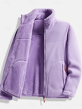 billige Fleece-fôrede jakker-Dame Sherpa jakke Bekvem Pustende Glidelås Lomme Fritid عادي Feriereise Gate Avslappet Dagligdagstøy Enkeltkneppet Normal Høy krage Normal Langermet Yttertøy Rosa Lilla Fuksia Vår Høst