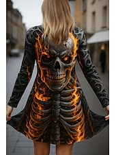 billiga Halloween ytterkläder-halloween dödskalle damkappa/scapes snabbtorkande lätt stickad aktiv överdriven 3d casual lång kraglös normal passform långärmad ytterkläder svart vit orange höst