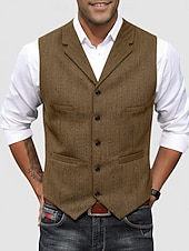 economico Gilet da uomo-Per uomo Gilet in tweed Gilet Formale Matrimonio Vacanza Casuale Vintage Moda Primavera Autunno Tasca Bottoni Poliestere Tweed Confortevole Semplice Spina di Pesce Monopetto Scollo a V Con intaglio