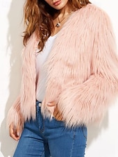 preiswerte Felle &amp; Leder-Damen Kunstpelzmantel Warm Bequem Pelze &amp; Leder Mode Einfach Urlaub Straße Ausgehen Wochenende Regulär Rundhalsausschnitt Normale Passform Langarm Oberbekleidung Schwarz Weiß Rosa Herbst Winter