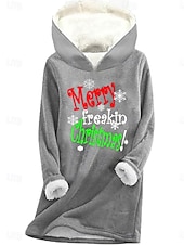 economico Felpa di Natale-Felpa con cappuccio donna di Natale Pullover Fiocco di Neve Maglietta Lettera Casual Manica Lunga Cappuccio Top Regolari Strada Abbigliamento Giornaliero Stampa Rosa Blu Grigio Autunno Inverno