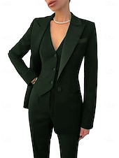 お買い得  女性用スーツ-女性用 3ピーススーツ フォーマル 結婚式のゲスト ストレッチクレープ エレガント シンプル ミニマリスト 長袖 アンクル丈 ピークラペル シングルブレスト