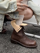 abordables Bottes de combat-Bottines à lacets en cuir classiques Maillard de style britannique pour femmes - Bottines de combat rétro vintage pour une tenue décontractée d&#039;automne et d&#039;hiver