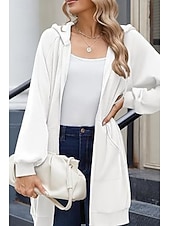 halpa huppari takki-Naisten Huppari takki Mukava Hengittävä Vetoketju Tasku Vapaa-aika Tavallinen Loma Katu Kausaliteetti Arki-asut Vetoketju Pitkä Hupullinen Normaali Pitkähihainen Päällysvaatteet Laivasto Musta