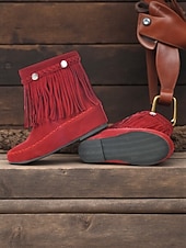 cheap Ankle Boots-Women's Bohemian Fringe Moccasin Boots Soft Suede Flat Ankle Shoes with Retro Detailing for Casual Outfits and Everyday Wear