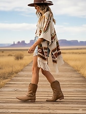 abordables Cowboy et bottes occidentales-Bottes mi-mollet pour femmes avec sangle à boucle en métal, chaussures de mode confortables à talons bas de style occidental rétro pour vêtements décontractés urbains en plein air