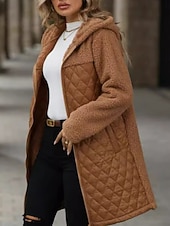 baratos Casacos de Inverno-Mulheres Casaco de inverno Casaco com capuz Confortável Respirável Zíper Bolsos Casual Tecido Férias Rua Casual Roupa Diária Zíper Longo Com Capuz Normal Manga Longa agasalhos Preto Camelo Verde Tropa