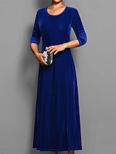abordables Robe de cocktail-Femmes Robe Longue Maxi Robe Robe en Velours Robe Décontractée Robe de Cocktail Élégant Mode Moderne Quotidien Soirée Week-end Coupe régulière Uni Manche 3/4 Col ras du cou Noir Rouge Bleu Violet