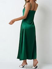 voordelige Eenvoudige jurk-Dames Halflange jurk Satijnen Jurk Feestjurk Cocktail jurk Slipdress Modieus Modern Buiten Avond Feest Feest Normale pasvorm Effen Mouwloos hihnat Lichtgroen Wijn Donkergroen Paars Lente Herfst