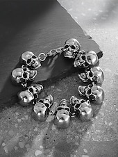 economico Accessori di Halloween-Bracciale da uomo con teschio di Halloween – gioiello bangle gotico punk in acciaio al titanio per feste, cosplay e serate fuori
