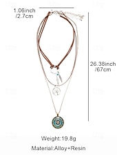 Χαμηλού Κόστους Γυναικείο Κολιέ-Γυναικείο μποέμ κολιέ με στρώσεις, τριπλό κόσμημα με φτερό, δέντρο της ζωής και vintage στρογγυλό γούρι για φεστιβάλ, πάρτι και casual ρούχα