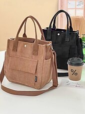 abordables Cabas et fourre-tout-Sac fourre-tout en velours côtelé pour femme avec bandoulière – Sac à main vintage décontracté pour le travail, les voyages, le shopping et le quotidien