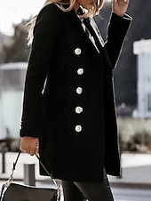 preiswerte Wintermäntel-Damen Freizeitjacke Warm Bequem Tasche Knöpfe Mode Outdoor Einfach Ausgehen Wochenende Einreihig Regulär Revers Normale Passform Langarm Oberbekleidung Schwarz Weiß Khaki Herbst Winter