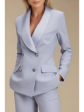 voordelige Damespakken-Dames 2-delige pakken Formeel Bruiloft gast Formele avonden Stretch crêpe Elegant Lange mouw Tot de grond Sjaalrevers Dubbele rij knopen