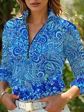 Women's Tunic Graphic Paisley Mandala Vintage Stylish Classic Long Sleeve Shirt Collar Regular Tops Daily Sports Going out Blue Summer Spring Fall4