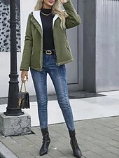 billiga Fleece-fodrade jackor-Dam Vinterkappa Fleece-jacka Bekväm Andningsfunktion Ficka Ledigt Slät Semester Gata Ledigt Dagliga kläder Dragkedja Normal Huva Normal Långärmad Ytterkläder Svart Blå Kaki Vår Höst