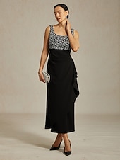 abordables Vestido Sencillo-Mujer Vestido maxi Vestido tubo Elegante Formal Vestidos semi formales Fiesta de Noche Lentejuelas Encaje Ajuste regular Floral Manga Larga Cuello Barco Negro