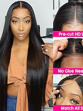 cheap Human Hair Lace Front Wigs-Wear and Go Glueless Wigs Human Hair Pre Plucked Pre Cut 4x4 Straight Lace Front Wigs Human Hair Wigs for Women No Glue Hd Lace Front Closure Ready to Wear Wigs 180% Density