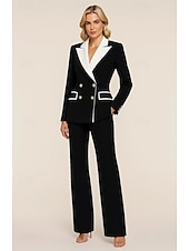 preiswerte Damenanzüge-Damen 2-teilige Anzüge Formell Hochzeitsgast Samt Elegant Minimalistisch Langarm Bodenlang Peak Revers Doppelreihig
