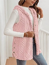 billige Dunvester-Dame Uformell jakke Hold Varm Bekvem Knapper Mote Utendørs عادي Ut på byen Helg Enkeltkneppet Normal Med hette Normal Langermet Yttertøy Svart Rosa Brun Høst Vinter