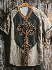 Men's T Shirt Tee Graphic Tee Short Sleeve Shirt Short Sleeve V Neck Summer Tribal Tree Of Life Yggdrasil Vintage Designer Basic Print Vacation Street Going out Blue Khaki Top Tee for Men4