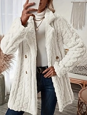 voordelige Fleece-gevoerde Jassen-Dames Fleecejack Teddy jas Houd Warm Ademend Zak Met fleece gevoerd Casual Effen Vakantie Straat Casual Alledaagse kleding Dubbele rij knopen Lang Ingesneden revers Normale pasvorm Lange mouw