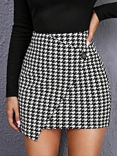 abordables Jupes Formelles-Femmes Jupe Moulant Mode Occasionnel Mini Taille haute Jupes Pied-de-poule Imprimé Micro-Élastique Rue Quotidien Noir Printemps Polyester