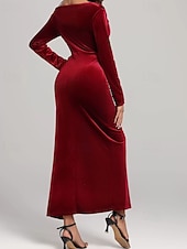 preiswerte abendkleider-Damen Midikleid Samtkleid Cocktailkleid Elegant Mode Modern Outdoor Party Party-Abendmode Normale Passform Einfach Langarm Schulterfrei Rote Frühling Herbst
