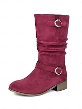 ieftine Cizme Slouch-Ghete largi pentru femei cu barete cu cataramă până la jumătatea gambei – ghete de iarnă în stil vintage din piele întoarsă pentru ținute casual și modă de toamnă