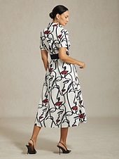 billiga Blommiga klänningar-dam maxiklänningskjorta abstrakt ansiktskonst kortärmad avslappnad semester vår sommar