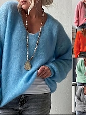 Női Pulóver Elegáns Divat Utcai sikk Tiszta szín V-alakú Kötött Hosszú ujj Normál felsők Kötött Szabadtéri Napi Hétvége Arcpír rózsaszín Medence Tavasz Ősz olcso Szilárd színek-Női Pulóver Elegáns Divat Utcai sikk Tiszta szín V-alakú Kötött Hosszú ujj Normál felsők Kötött Szabadtéri Napi Hétvége Arcpír rózsaszín Medence Tavasz Ősz
