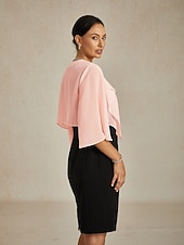  女性用 ゆったりとしたトップス シフォントップス 純色 エレガント 七分袖 アシメントリー クロップトップ 結婚式のゲスト チークピンク 夏 春 秋