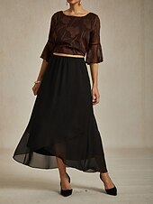 olcso Szoknyák-Női Szoknya Elegáns Maxi Magas derék Szoknyák Többrétegű Mikroelasztikus Fekete Nyár Sifon