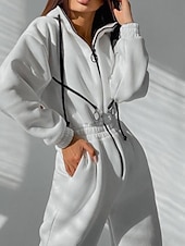 olcso nyaralás jumpsuit-Női Szabályos Jumpsuitek Utcai sikk Színes Hosszú ujj Kapucni Kollázs Cipzár Utca Napi Normál Fehér Arcpír rózsaszín Medence Ősz