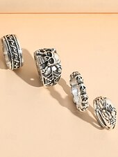 economico Accessori di Halloween-Set di anelli da uomo con teschio di Halloween: gioielli in lega vintage punk gotico per feste, motociclisti, cosplay e festival