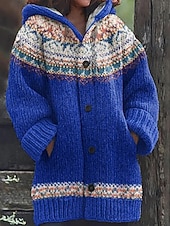 Χαμηλού Κόστους 3D Καρντιγκάν-Γυναικεία Πουλόβερ Ζακέτα Κομψό Μοντέρνα Κομψό στυλ street Γεωμετρικό Ριγέ Με Κουκούλα Τσέπη Πλεκτό Στάμπα Μακρυμάνικο Κανονικά μπλουζάκια Πλέκω ΕΞΩΤΕΡΙΚΟΥ ΧΩΡΟΥ Καθημερινά Σαββατοκύριακο