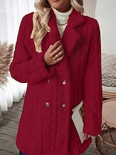voordelige Fleece-gevoerde Jassen-Dames Fleecejack Teddy jas Houd Warm Ademend Zak Met fleece gevoerd Casual Effen Vakantie Straat Casual Alledaagse kleding Dubbele rij knopen Lang Ingesneden revers Normale pasvorm Lange mouw