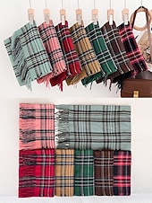 billige Skjerf for kvinner-Juleruteskjerf til dame, varmt vinterskjerf med tartan og frynser, koselig motetilbehør til høytidsfester og utendørs bruk