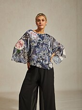 economico Bluse e camicie-camicetta da donna verde paisley stampa botanica a strati in chiffon resort casual vacanza primavera estate autunno