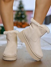 abordables Bottes de neige et d&#039;hiver-Bottes de neige décontractées en similicuir pour femme avec fermeture éclair latérale et bordure en fourrure – chaussures d&#039;hiver confortables et décontractées